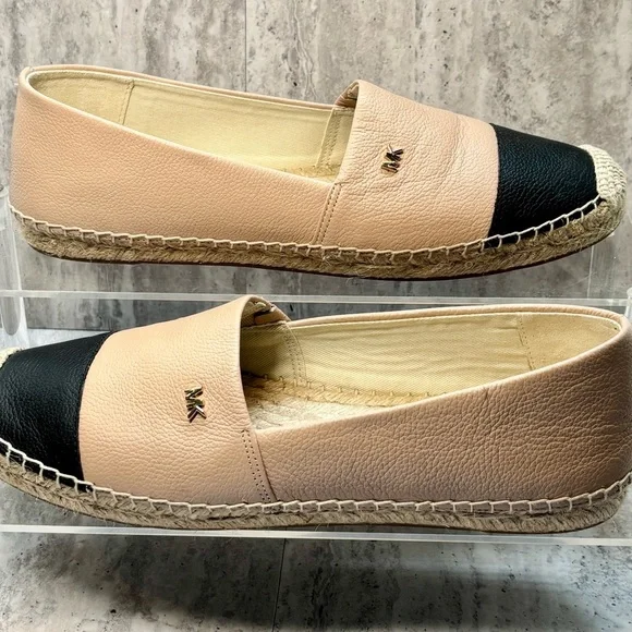 Michael Kors Blush Pink Black Leather Kendrick Slip On Espadrilles Flats 8.5M - Picture 2 of 10